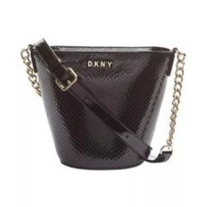 Designer DKNY Snake-Embossed Chain Leather Bucket